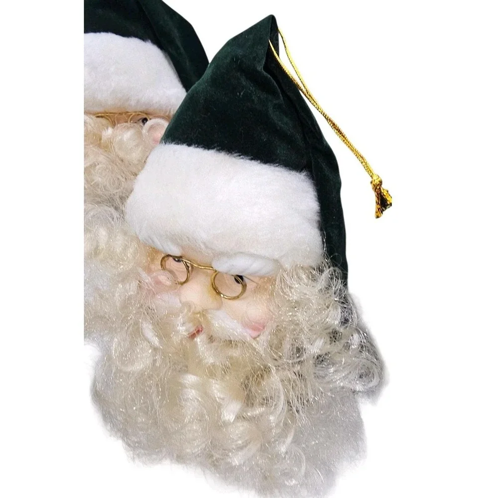 VTG Porcelain Santa Head Christmas Ornament Velvet Hat Curly Beard Lot Of 18‎